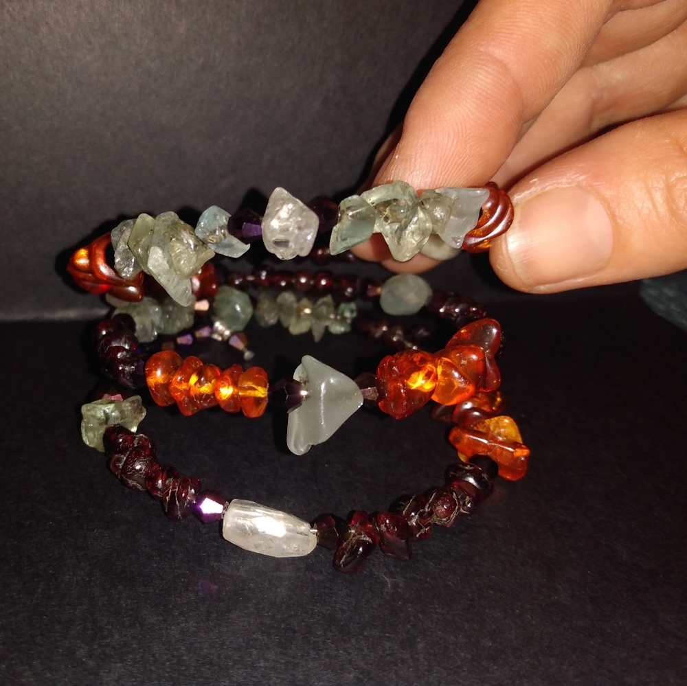 Aquamarine, Amber, Garnet memory bracelet